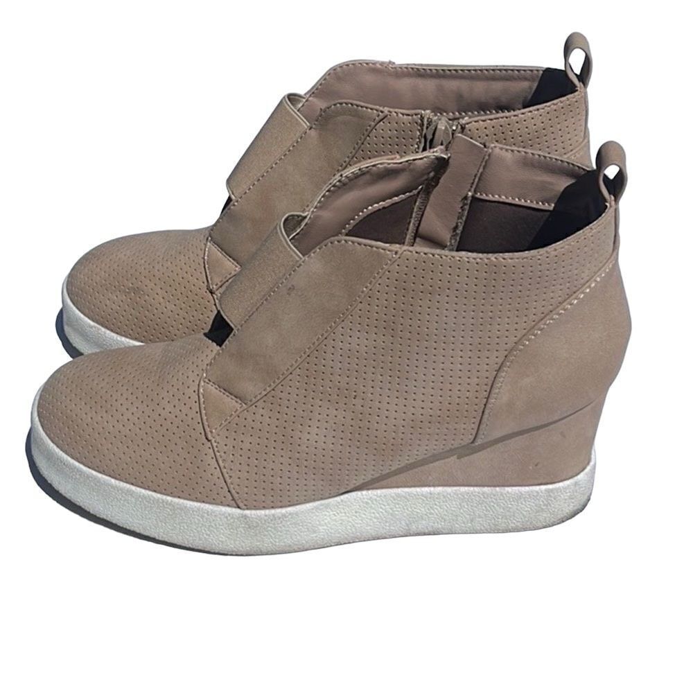 Qupid Perforated High Top Wedge Sneaker 19358